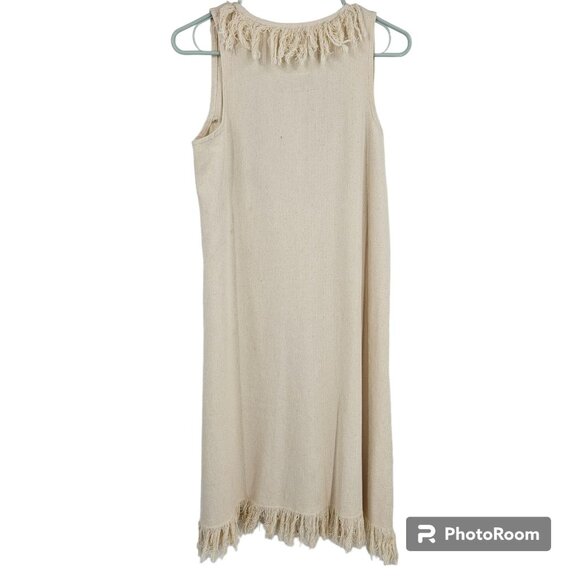 Chintamani Alchemistry Dress Cream Deep V-neck Fringe Sleeveless Mini Boho Sz L - Picture 10 of 10
